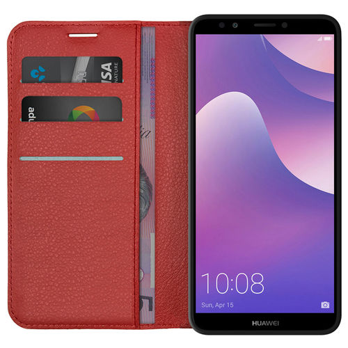 Leather Wallet Case & Card Holder Pouch for Huawei Nova 2 Lite - Red